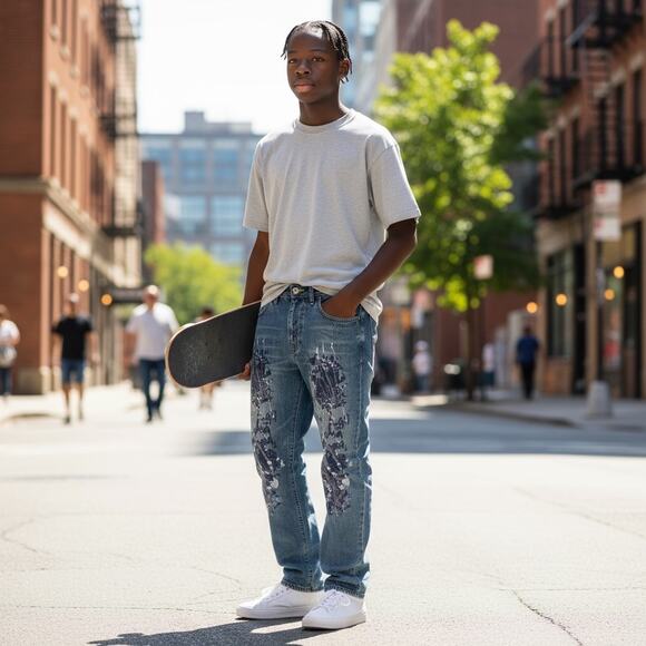 Akademiks Paint Splatter Jeans Mens Size 32 Relaxed Fit Medium Wash Casual - Picture 13 of 13